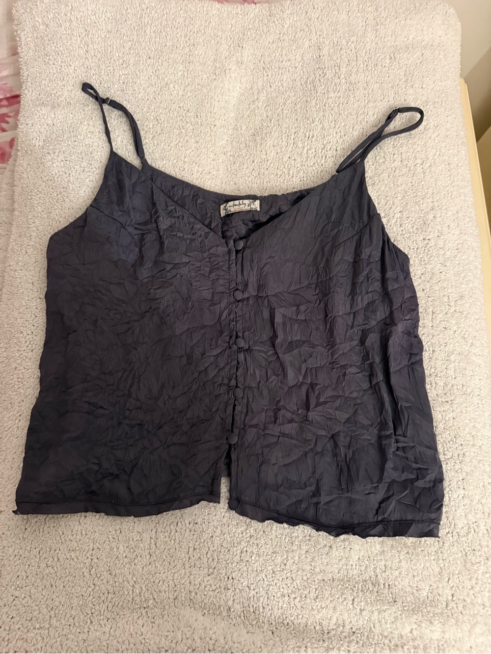 Free People Navy Button-Front Spaghetti Strap Camisole